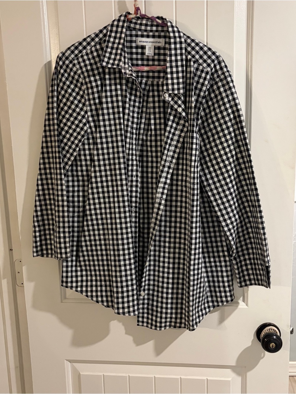 Amazon Essentials Black and White Gingham Button-Up Blouse